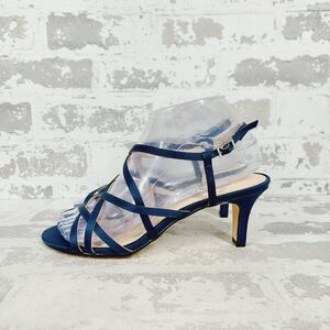 New NINA Genaya Strappy Navy Luster Satin Sandals i559